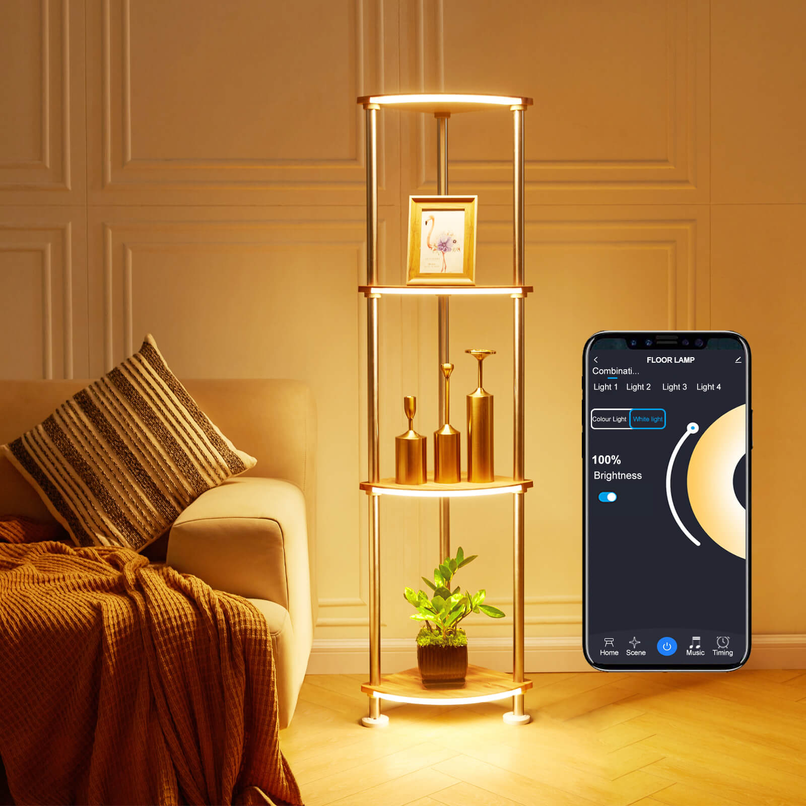 HOPEDAMAI smart corner lamp with shelves