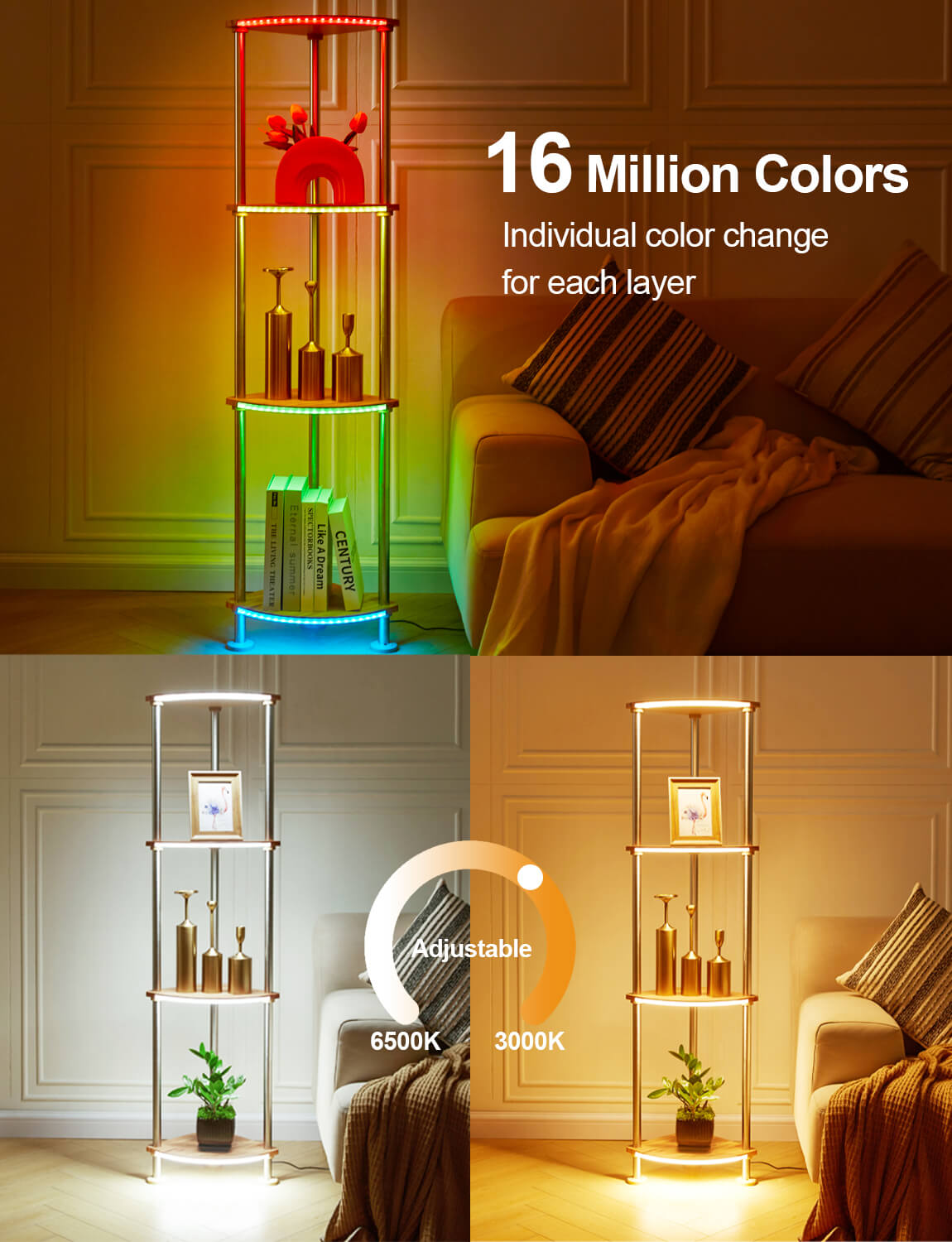 HOPEDAMAI smart corner lamp with shelves