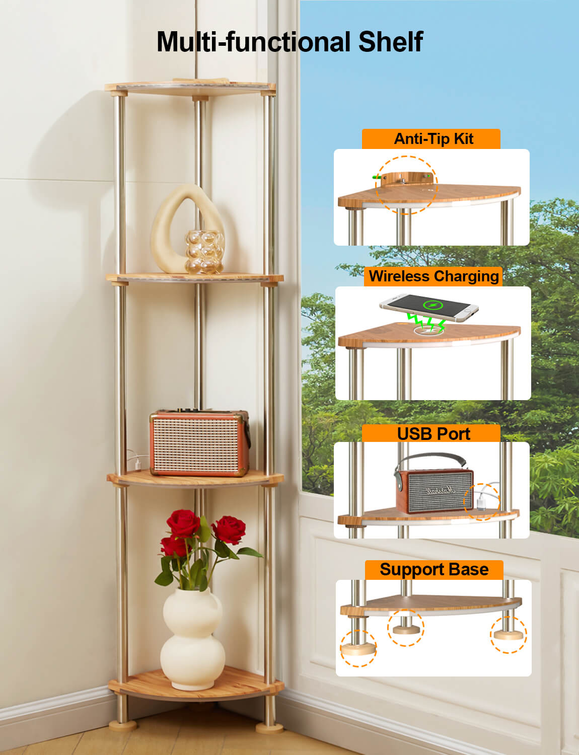 HOPEDAMAI smart corner lamp with shelves