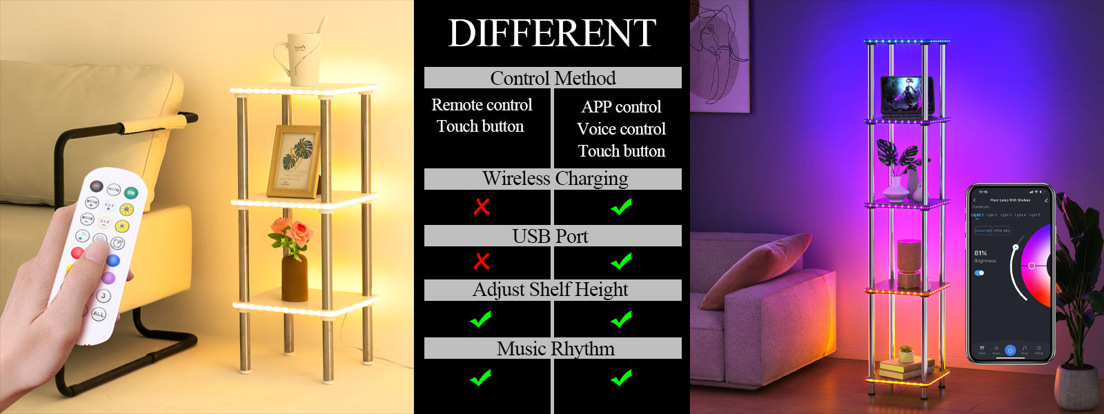 The difference between smart floor lamp shelf and remote control shelf