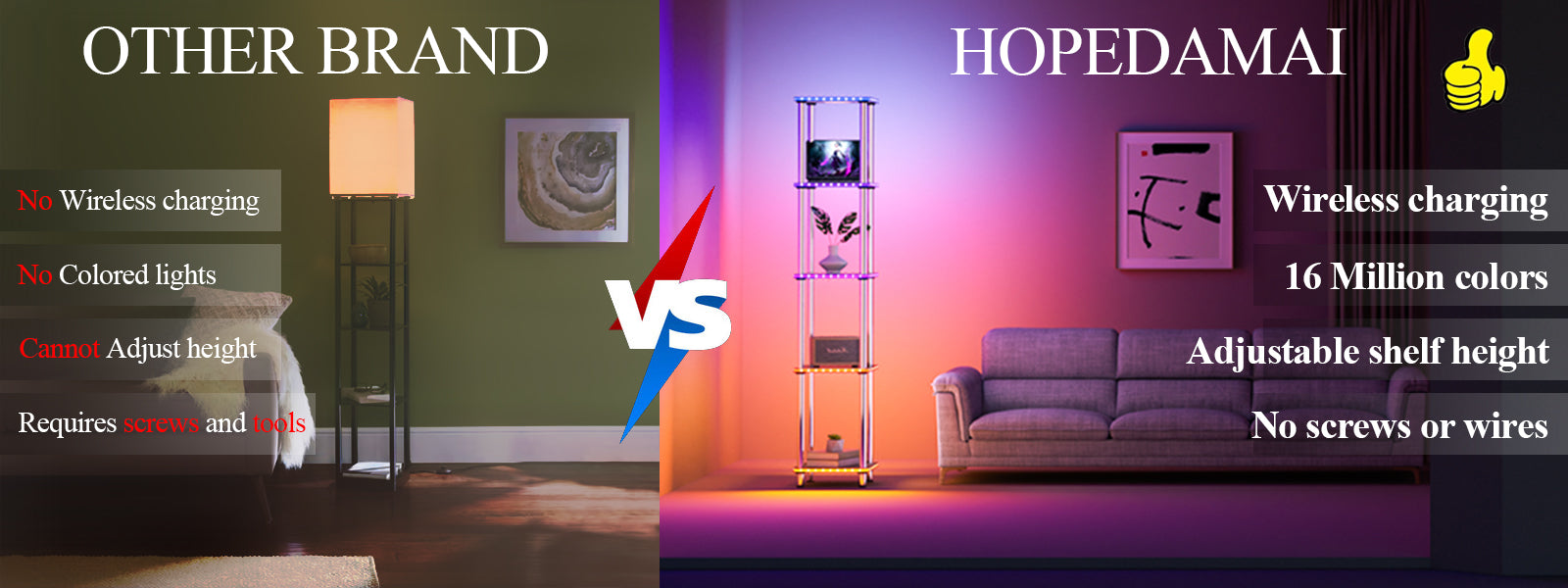 hopedamai floor lamp with shelves vs