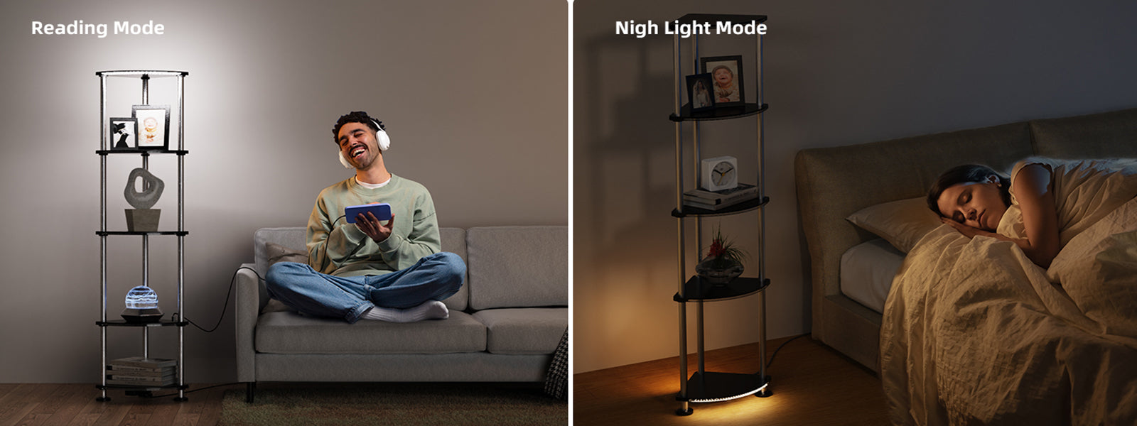 hopedamai floor lamo shelves reading and night light mode